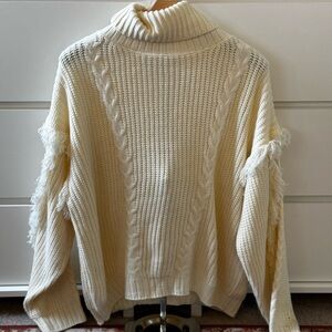 fab'rik Cream Ribbed Knit Turtleneck Sweater